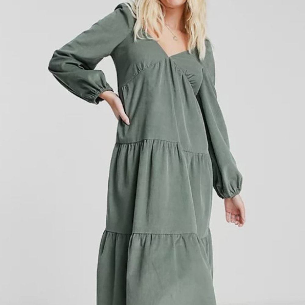 Babydoll Midi Smock Dress in Khaki
